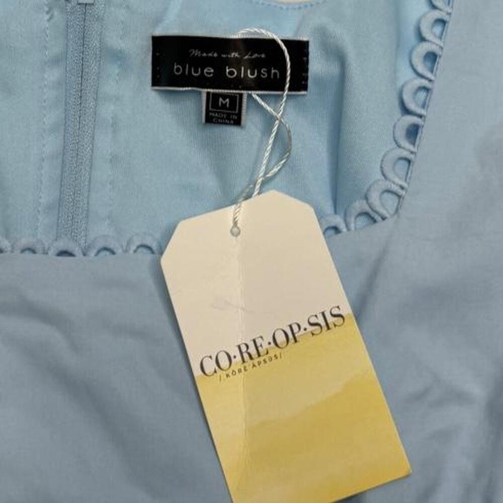 light blue mini dress cinched corset like waist open back new with tag Size M - Picture 3 of 6